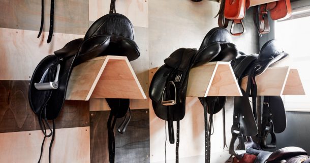 The tack room at Blue Stallion Farm