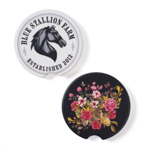 BLACK FLORAL BOUQUET Car Coasters Set Of 2