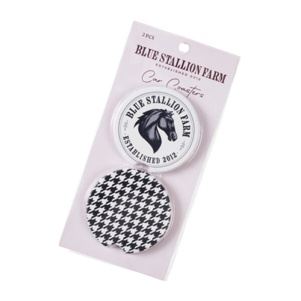 BLACK & WHITE HOUNDSTOOTH Car Coasters Set Of 2