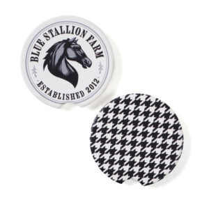 BLACK & WHITE HOUNDSTOOTH Car Coasters Set Of 2